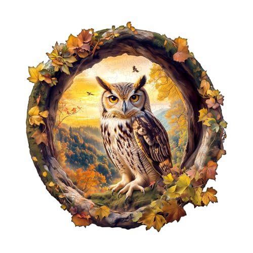 Holzpuzzle Erwachsene Herbst Eule - 185 Teile Rundpuzzle Geschenkbox, Wanddekoration (Erwachsene/Kinder) von Lovpippi