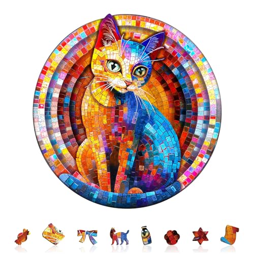 Holzpuzzle Erwachsene Pixel Kitty - 280 Teile Roundpuzzle Geschenkbox, Wanddekoration (Erwachsene/Kinder) von Lovpippi