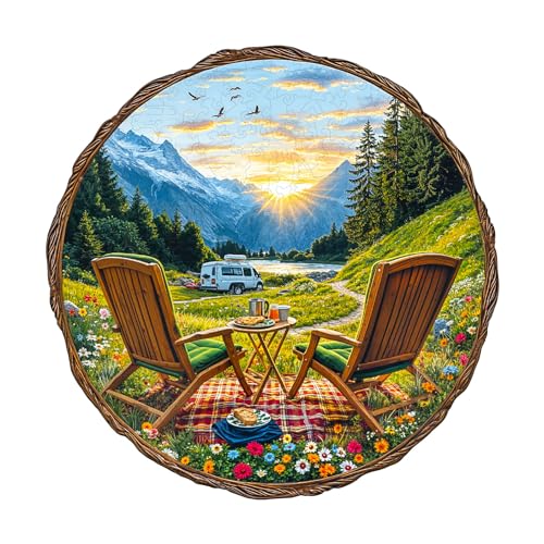 Holzpuzzle Erwachsene Reisen in den Bergen - 100 Teile Roundpuzzle Geschenkbox, Wanddekoration (Erwachsene/Kinder) von Lovpippi