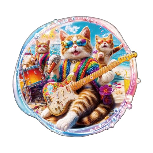 Holzpuzzle Erwachsene Strandkatzen - 95 Teile Roundpuzzle Geschenkbox, Wanddekoration (Erwachsene/Kinder) von Lovpippi