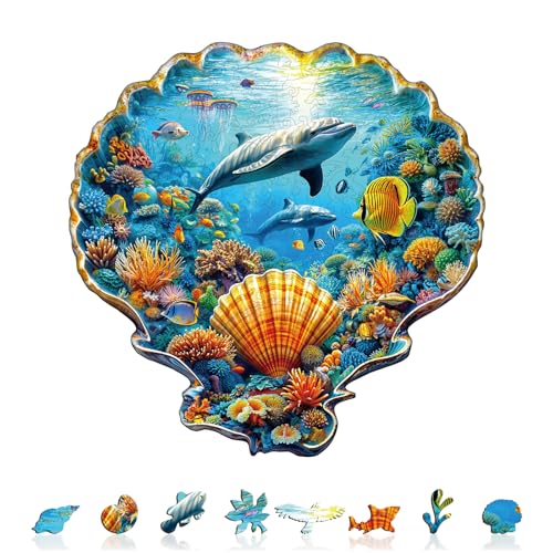 Holzpuzzle Erwachsene Unterwasserwelt - Muscheln - 100 Teile Holzpuzzle Geschenkbox, Wanddekoration (Erwachsene/Kinder) von Lovpippi