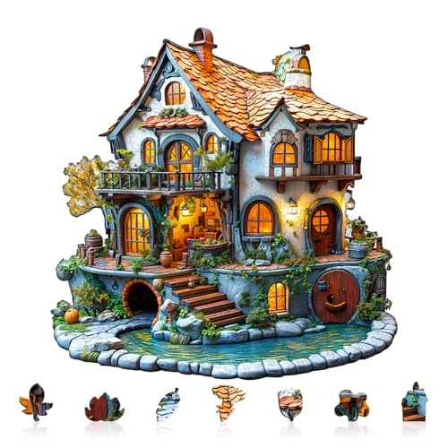 Holzpuzzle Erwachsene und Kinder, 3D Glow Cottage Unregelmäßig Einzigartige Wooden Puzzle, Holz Puzzle Erwachsene Mit Geschenkbox Aus Holz (M-185 Stück) von Lovpippi