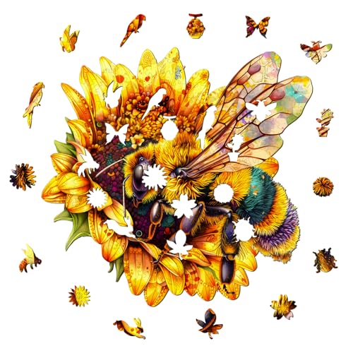 Holzpuzzle Erwachsene und Kinder, Bee Collecting Nectar Unregelmäßig Einzigartige Puzzle, Holz Puzzle Erwachsene Mit Geschenkbox Aus Holz (M-185 Stück) von Lovpippi