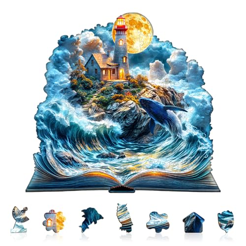 Holzpuzzle Erwachsene und Kinder, Dream Sea Wonder Unregelmäßig Einzigartige Wooden Puzzle, Holz Puzzle Erwachsene Mit Geschenkbox Aus Holz (S-100 Stück) von Lovpippi