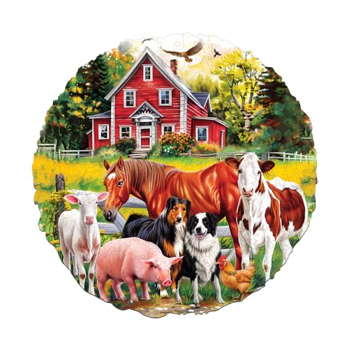 Holzpuzzle Erwachsene und Kinder, Farm Animals Kreisförmige Einzigartige Wooden Puzzle, Holz Puzzle Erwachsene Mit Geschenkbox Aus Holz (M-200 Stück) von Lovpippi