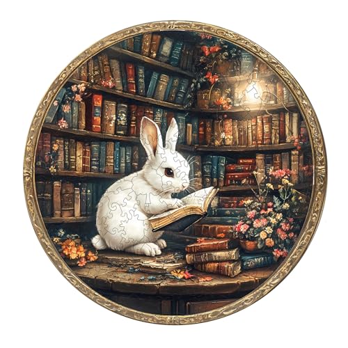 Holzpuzzle Erwachsene und Kinder, Magic Library Rabbit Kreisförmige Einzigartige Puzzle, Holz Puzzle Erwachsene Mit Geschenkbox Aus Holz (M-200 Stück) von Lovpippi
