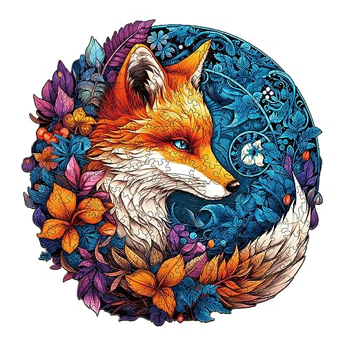 Holzpuzzle Erwachsene und Kinder, Mysterious Fox Kreisförmige Einzigartige Wooden Puzzle, Holz Puzzle Erwachsene Mit Geschenkbox Aus Holz (M-200 Stück) von Lovpippi
