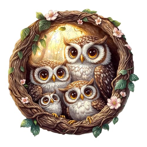 Holzpuzzle Erwachsene und Kinder, Puzzle 95 Teile, Kreisförmige Einzigartige Puzzle, Wooden Puzzle 3D owl Family, Holz Puzzle Mit Geschenkbox Aus Holz Holzpuzzle Erwachsene und Kinder, Puzzle 95 Teile, Kreisförmige Einzigartige Puzzle, Wooden Puzzle 3D owl Family, Holz Puzzle Mit Geschenkbox Aus Holz von Lovpippi