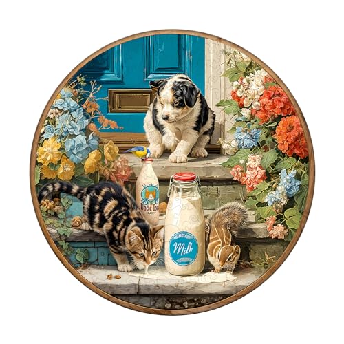 Holzpuzzle Erwachsene und Kinder,Animals Drink Milk time Kreisförmige Einzigartige Wooden Puzzle, Holz Puzzle Erwachsene Mit Geschenkbox Aus Holz (L-265 Stück) von Lovpippi