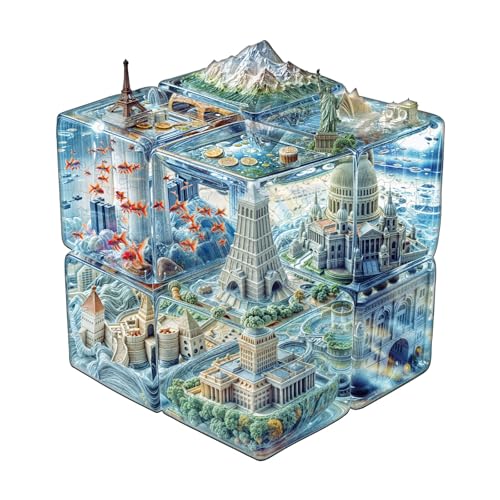 Holzpuzzle Erwachsene und Kinder,Fantasy Dinosaurs-2Cube City Unregelmäßig Einzigartige Wooden Puzzle, Holz Puzzle Erwachsene Mit Geschenkbox Aus Holz (L-240 Stück) von Lovpippi