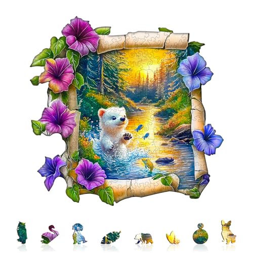 Holzpuzzle Erwachsene und Kinder,Forest Bear Unregelmäßig Einzigartige Wooden Puzzle, Holz Puzzle Erwachsene Mit Geschenkbox Aus Holz (L-245 Stück) von Lovpippi