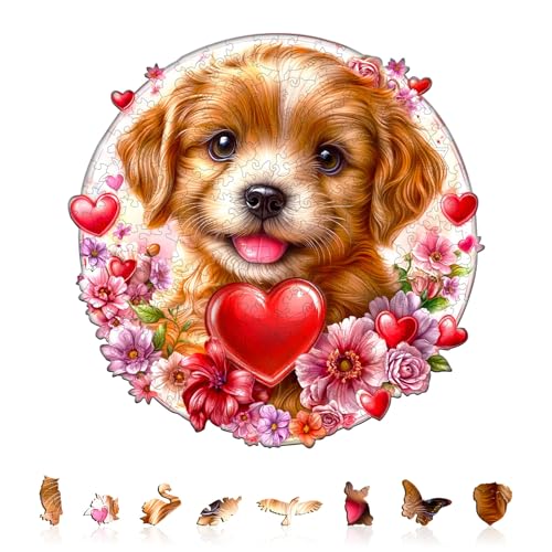 Holzpuzzle Erwachsene und Kinder,Love Puppy Kreisförmige Einzigartige Wooden Puzzle, Holz Puzzle Erwachsene Mit Geschenkbox Aus Holz (L-270 Stück) von Lovpippi