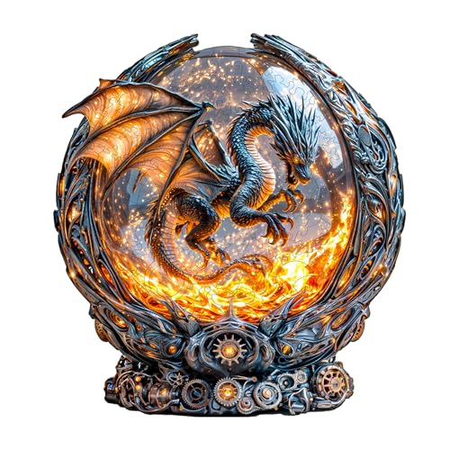 Holzpuzzle Erwachsene und Kinder,Magic Ball Fire Dragon Unregelmäßig Einzigartige Wooden Puzzle, Holz Puzzle Erwachsene Mit Geschenkbox Aus Holz (L-245 Stück) von Lovpippi