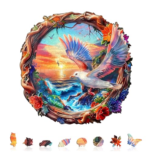 Holzpuzzle Erwachsene und Kinder,Sunset Seagull Kreisförmige Einzigartige Wooden Puzzle, Holz Puzzle Erwachsene Mit Geschenkbox Aus Holz (L-270 Stück) von Lovpippi