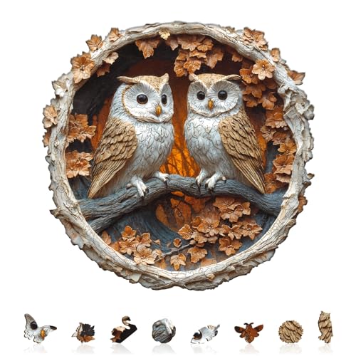Holzpuzzle Erwachsene und Kinder,Woodcarving Owl Kreisförmige Einzigartige Wooden Puzzle, Holz Puzzle Erwachsene Mit Geschenkbox Aus Holz (L-275 Stück) von Lovpippi