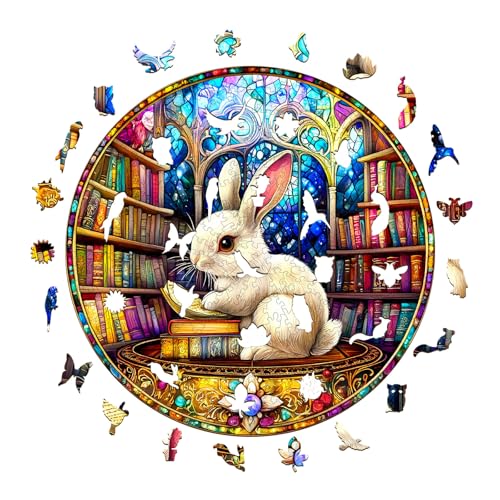 Holzpuzzles für Erwachsene, Holzpuzzle für Erwachsene und Kinder, Bibliotheks-Kaninchen, einzigartige geformte Holzpuzzles für Erwachsene, kreative Geburtstagsgeschenke für Freunde, Familienspiel (29 Holzpuzzles für Erwachsene, Holzpuzzle für Erwachsene und Kinder, Bibliotheks-Kaninchen, einzigartige geformte Holzpuzzles für Erwachsene, kreative Geburtstagsgeschenke für Freunde, Familienspiel (29 von Lovpippi