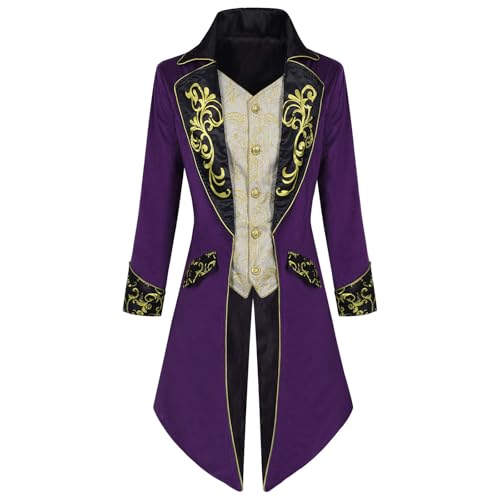 Mittelalter Kleidung Herren Halloween Kostüm – Vintage Langarm Steampunk Jacke – Herrenjacke Rollenspiel Bühnenstück – Long Jacke Karneval Cosplay Maskerade von Lovraj