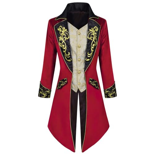Mittelalter Kleidung Herren Halloween Kostüm – Vintage Langarm Steampunk Jacke – Herrenjacke Rollenspiel Bühnenstück – Long Jacke Karneval Cosplay Maskerade von Lovraj