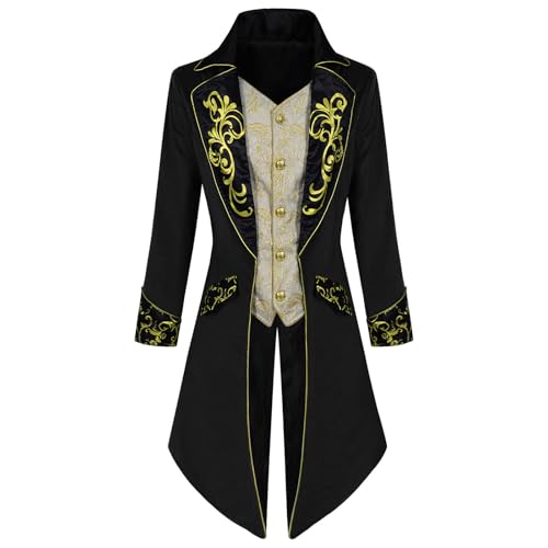 Mittelalter Kleidung Herren Halloween Kostüm – Vintage Langarm Steampunk Jacke – Herrenjacke Rollenspiel Bühnenstück – Long Jacke Karneval Cosplay Maskerade von Lovraj