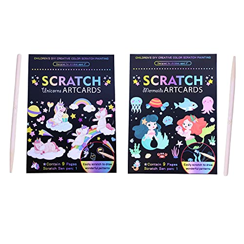 Lovyan 2 x Kratzkunst-Bücher, Meerjungfrauen- und Einhorn-Thema, Regenbogen-Rubbelpapier, Zeichenbuch für Mädchen, Geburtstag, Party, Gastgeschenk, Weihnachtsspielzeug, Geschenk Lovyan 2 x Kratzkunst-Bücher, Meerjungfrauen- und Einhorn-Thema, Regenbogen-Rubbelpapier, Zeichenbuch für Mädchen, Geburtstag, Party, Gastgeschenk, Weihnachtsspielzeug, Geschenk von Lovyan