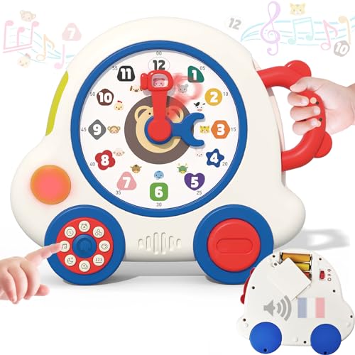 Uhr, Lernspiel für Kinder, 18 Monate, musikalisches Spielzeug zum Erlernen der Uhrzeit/Tier/Farbe/Form, Multifunktionsspielzeug, Geschenk für Kinder, 2, 3, 4, 5 Jahre, Jungen und Mädchen, Inhalt auf von Loyzico