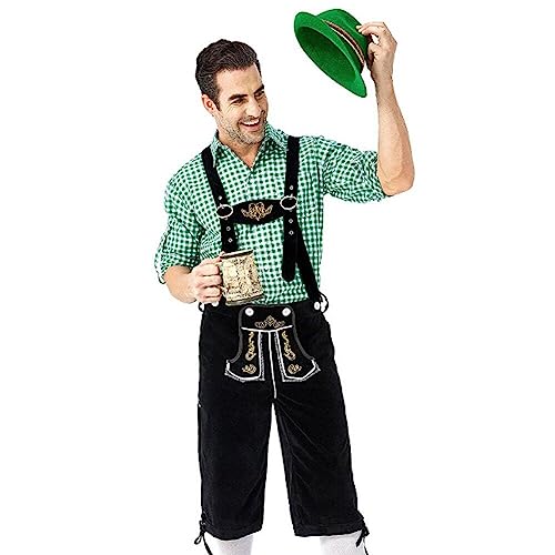 Lpitoy Herren Deutsch Oktoberfest Kostüme Traditionelle Bayerische Bier Männliche Hemd Hemd Short Hat Set Festival Party Outfit von Lpitoy