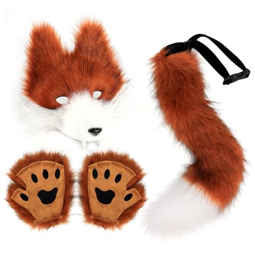 Lpoppcx Wolf Kostüm Zubehör Set Halloween Maske Tier Outfit Verkleidungs Zubehör Furry Kostüm Für Halloweens Party Cosplay Kostüms Zubehörs Halloween Kostüms Kinder Erwachsene von Lpoppcx