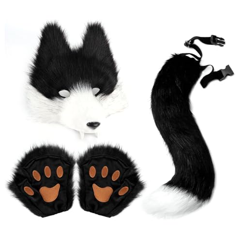 Lpoppcx Wolf Kostüm Zubehör Set Halloween Maske Tier Outfit Verkleidungs Zubehör Furry Kostüm Für Halloweens Party Cosplay Kostüms Zubehörs Halloween Kostüms Kinder Erwachsene von Lpoppcx