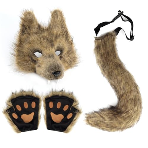 Lpoppcx Wolf Kostüm Zubehör Set Halloween Maske Tier Outfit Verkleidungs Zubehör Furry Kostüm Für Halloweens Party Cosplay Kostüms Zubehörs Halloween Kostüms Kinder Erwachsene von Lpoppcx