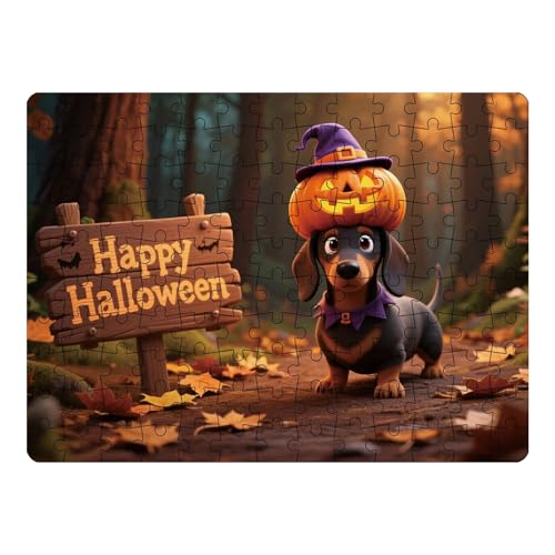 Halloween -Puzzle, 130 Stück Puzzle Rätsel mit Kürbis und Tier, Kürbiskeln, Spiel und Display, farbenfrohe Kunstwerke, 30x21 cm, für Halloween Holiday Decor Play -Aktivitäten von Lpsdssre