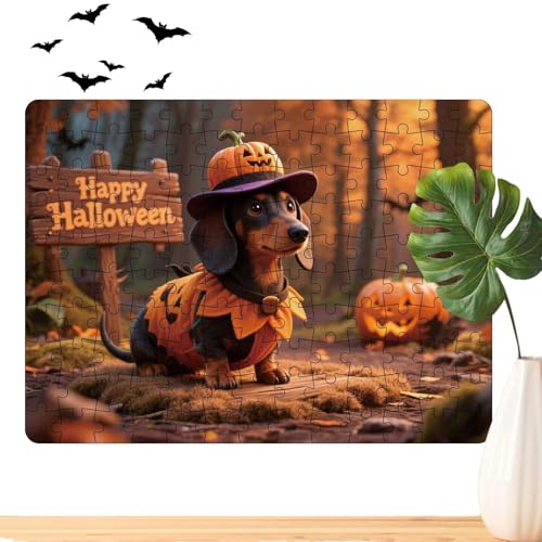 Halloween -Puzzle, 130 Stück Puzzle Rätsel mit Kürbis und Tier, Kürbiskeln, Spiel und Display, farbenfrohe Kunstwerke, 30x21 cm, für Halloween Holiday Decor Play -Aktivitäten von Lpsdssre