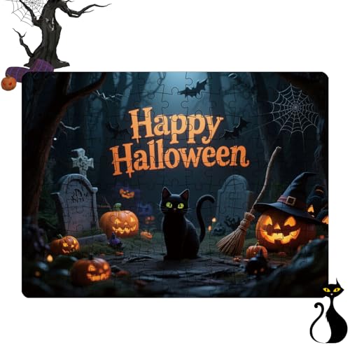 Halloween -Puzzle, 130 Stück Puzzle Rätsel mit Kürbis und Tier, Kürbiskeln, Spiel und Display, farbenfrohe Kunstwerke, 30x21 cm, für Halloween Holiday Decor Play -Aktivitäten von Lpsdssre