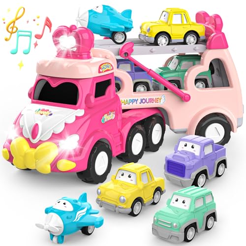 Lshfjnd 5-in-1 Cartoon Trailer LKW Auto Spielzeug für Kleinkinder Alter 3-5, Transport Träger LKW mit Geräuschen für Kinder 4-6… von Lshfjnd