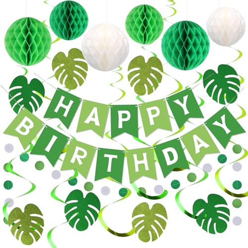Grüne Dekorationen, Grünes Happy Birthday Banner mit Wabenbällen, Palmblätter hängende Luftschlangen, Kreis Punkt Girlanden Dekorationen, Geburtstag Party Dekoration für Junge Mädchen Grüne Dekorationen, Grünes Happy Birthday Banner mit Wabenbällen, Palmblätter hängende Luftschlangen, Kreis Punkt Girlanden Dekorationen, Geburtstag Party Dekoration für Junge Mädchen von Lsoar