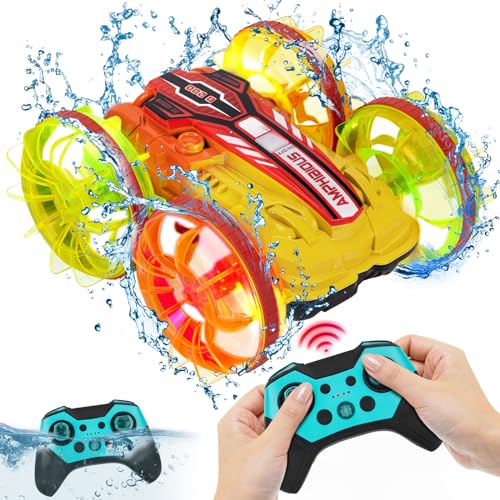 Ltteaoy Amphibienfahrzeug Ferngesteuert Outdoor Spielzeug ab 3/4/6/12,360°Drehbares 2,4GHz 4WD Off-Road RC Auto,Strandspielzeug mit Wasserdichter Fernbedienung，Geschenk für Kinder 3-12 Jahre(Gelb) von Ltteaoy