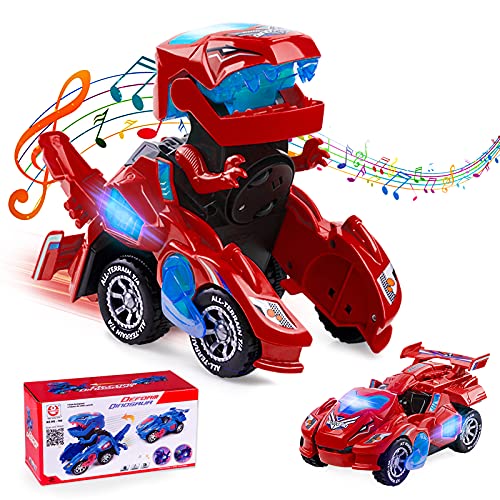 Ltteaoy Dinosaurier Auto Transformers Spielzeug, Transformable Auto mit LED Licht, Musik und Universalrad, Kinder Lernspielzeug für 5-10 Jahre Jungen Mädchen, Geburtstag Weihnachten Geschenke (Rot) von Ltteaoy