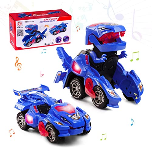 Ltteaoy Transformierendes Dinosaurierauto, Automatisch Transformers Spielzeug LED Auto, Dinosaurierspielzeug mit blinkenden Lichtern und Geräuschen für 3-7 Jahre Jungen Mädchen (Blau) von Ltteaoy