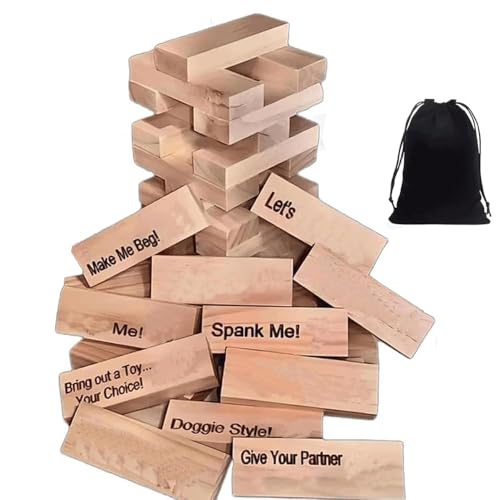 LuGirlre Lust TowerGame für Erwachsene, 48 Stück Naughty Block Tower Spiel, Valentine Tumbling Tower Stapelblöcke Spiel, Stapeln Holzspiel für Erwachsene von LuGirlre