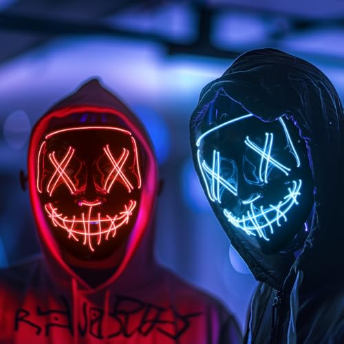 Halloween Maske 2 Stück, Led Maske Halloween 3 Beleuchtungsmodi, Glühende Horror Maske, Halloween Scary Mask für Kinder Cosplay Maskerade Party Karneval, Geschenk für Herren Damen Halloween Maske 2 Stück, Led Maske Halloween 3 Beleuchtungsmodi, Glühende Horror Maske, Halloween Scary Mask für Kinder Cosplay Maskerade Party Karneval, Geschenk für Herren Damen von LuJasi