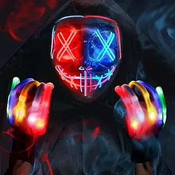 LED Halloween Maske Totenkopf Handschuhe Kostüm Herren, Led Maske Halloween 3 Beleuchtungsmodi, Glühende Horror Maske, Halloween Scary Mask für Kinder Cosplay Maskerade Party Karneval LED Halloween Maske Totenkopf Handschuhe Kostüm Herren, Led Maske Halloween 3 Beleuchtungsmodi, Glühende Horror Maske, Halloween Scary Mask für Kinder Cosplay Maskerade Party Karneval von LuJasi