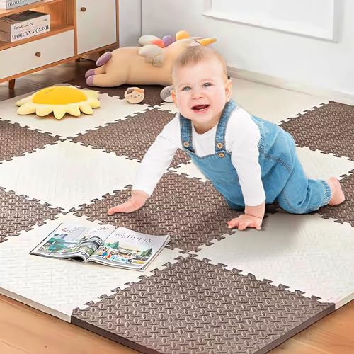 Puzzle-Spielmatte für Baby und Kleinkinder, Krabbelmatte für Babys, 30 * 30 rutschfeste Bodenmatte aus Eva-Schaumstoff, Baby Schadstofffrei Sport rutschfest Bodenschutzmatte (White+Coffee) von LuLuanping