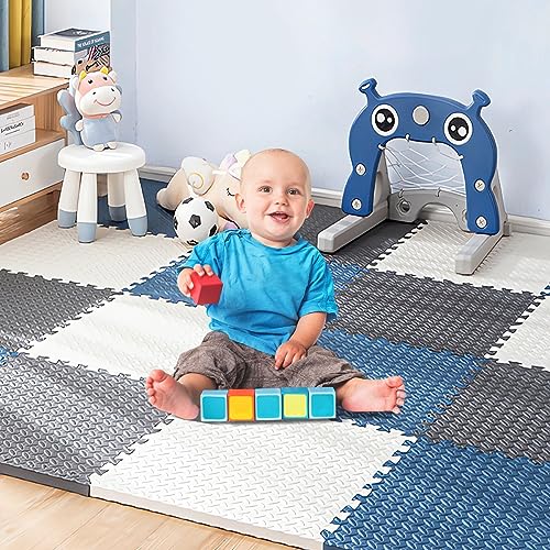 Puzzle-Spielmatte für Baby und Kleinkinder, Krabbelmatte für Babys, 30 * 30 rutschfeste Bodenmatte aus Eva-Schaumstoff, Baby Schadstofffrei Sport rutschfest Bodenschutzmatte (White+Grey+Blue) von LuLuanping