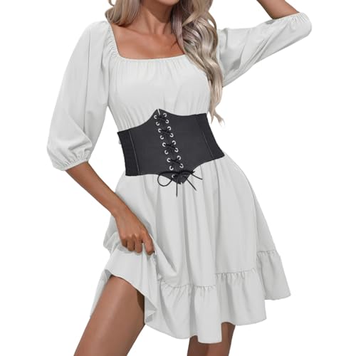 Luadnysin Piratenkostüm Damen Frauen Weißes Prinzessin Kleid Hemdkleid Piraten Kostüm Minikleid Kawaii Clothes Karnevalskostüme Feenkostüm Schulterfrei Chiffonkleid Piratenbluse Rüschenkleid von Luadnysin