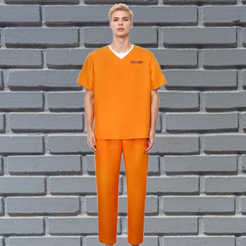 Luadnysin sträfling kostüm,sträfling kostüm herren,häftling herren,polizei,polizei damen,gefängnis orange,xxl,erwachsene von Luadnysin