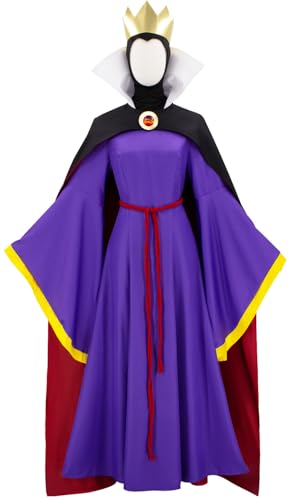 Frauen Evil Queen Cosplay Kleid Robe Krone Lila Anzug Evil Stepmother Snow Halloween Kostüm Kleid Kap (Lila, Medium) von Luascxu