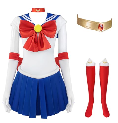 Luascxu Damen Moon Cosplay Sailor Dress Mädchen Tsukino Usagi Costume Sailor Uniform für Halloween Karneval Party (Rot + Blau, X-Small) von Luascxu