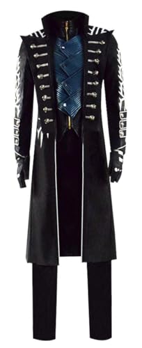 Luascxu Dante Vergil Cosplay Jacke Robe Hosen Devil Cry Weste Handschuhe Halloween Kostüm Anzug für Männe (Schwarzes Paket, X-Small) von Luascxu