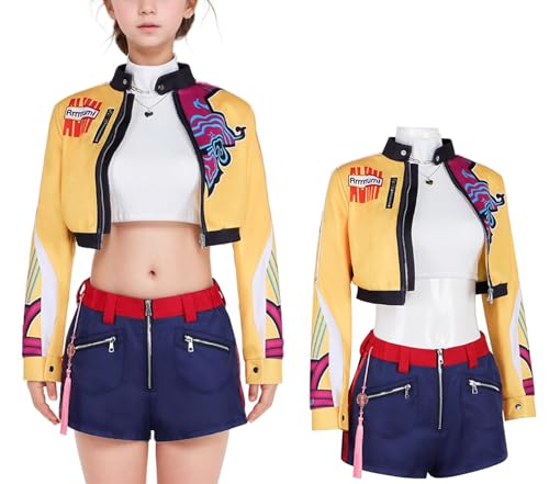 Luascxu Demon Hunters Rumi Cosplay Jacke Shirt Shorts Hosen Gürtel Mädchen Idol Zoey Mira Kostüm Pop Uniform für Halloween Party (Stil 1, X-Small) von Luascxu