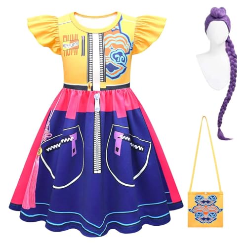 Luascxu Demon Hunters Rumi Cosplay Kleid Tasche Anzug Rumi Costume Short Sleeve Skirt for Halloween Hunters Outfits (Yellow + Wig, X-Small) von Luascxu