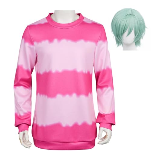 Luascxu Demon Hunters Sajaboys Baby Cosplay Rosa Striped Hemd Männer Sajaboys Kostüme long Sleeve Shirt mit Perücke für Halloween (Rosa + Perücke, X-Large) von Luascxu